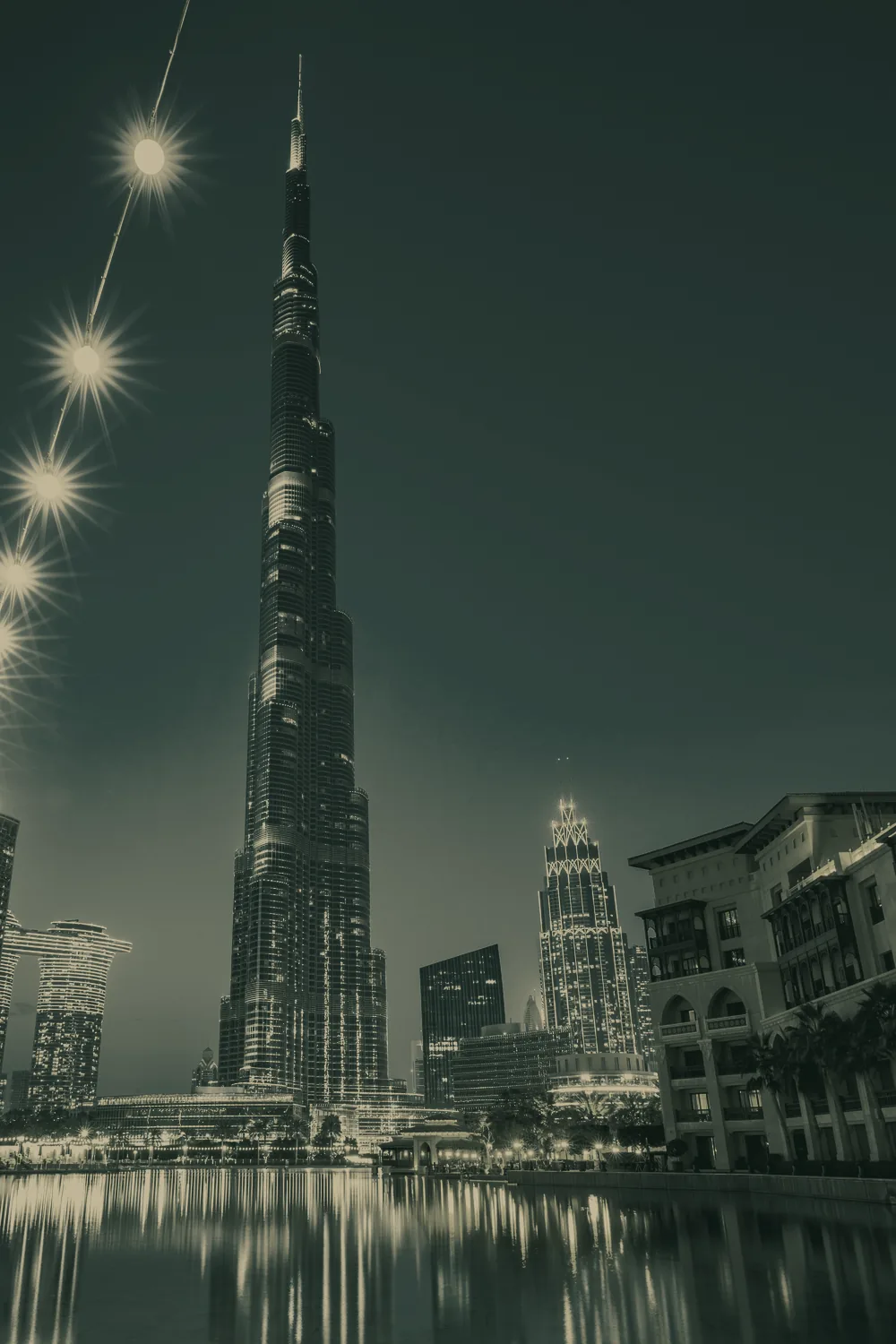 The Burj Khalifa lit against the Dubai night